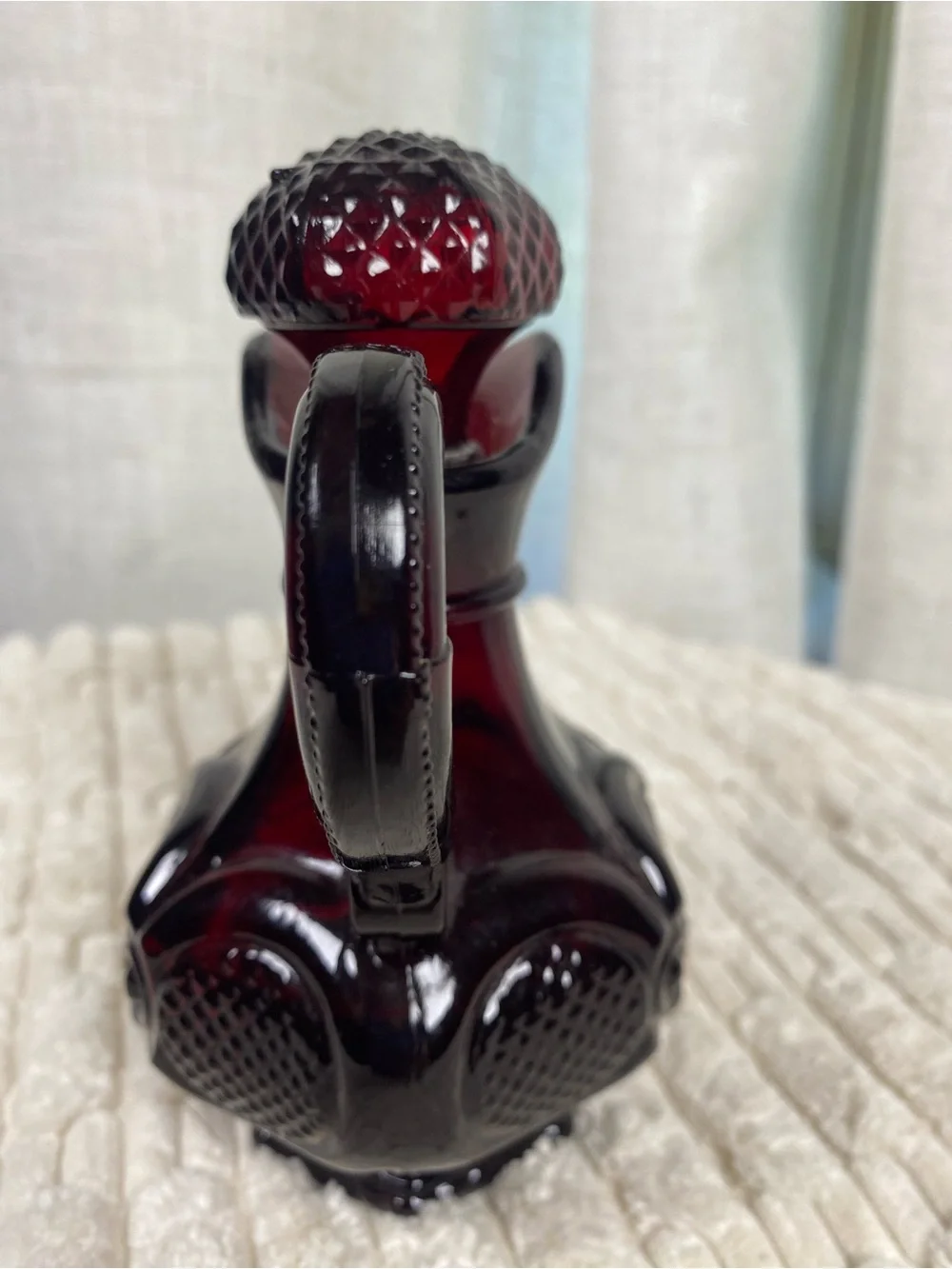 Vintage Avon 1876 Cape Cod Ruby Red Glass Cruet Decanter - Full w/ Original Oil